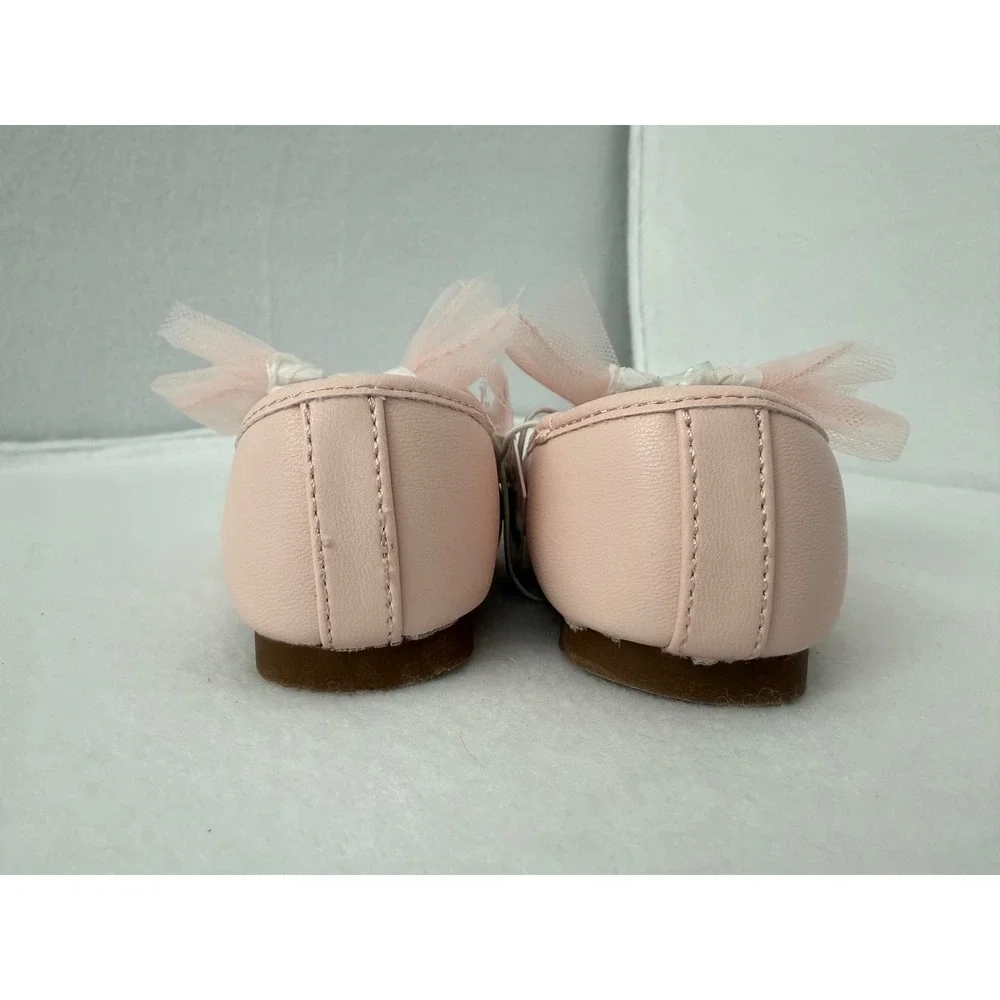 Jumping‎ Beans Toddler Girls Pink Ballet Flats Tulle Bow Memory Foam Size 5 NEW